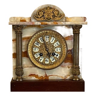 Antique French Onyx Mantel Clock, A.B. Griswold & Co. New Orleans Retailer For Sale