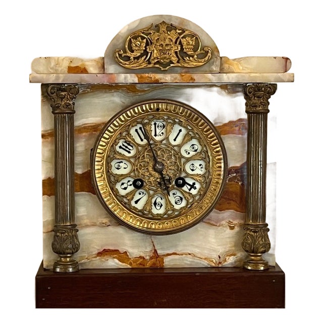 Antique French Onyx Mantel Clock, A.B. Griswold & Co. New Orleans Retailer For Sale