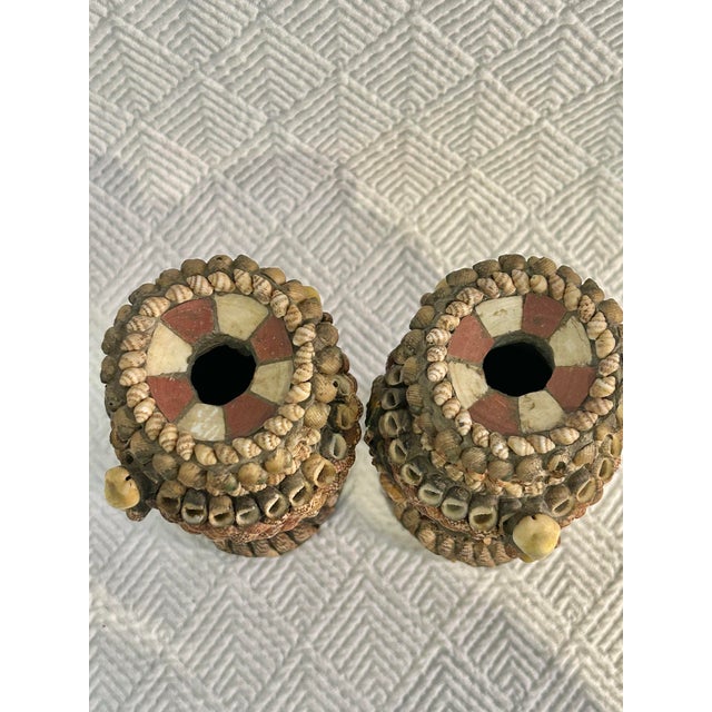 Mid-Century Shell Encrusted Coastal Vases With Sea Dragon Motif – Pair For Sale - Image 9 of 10