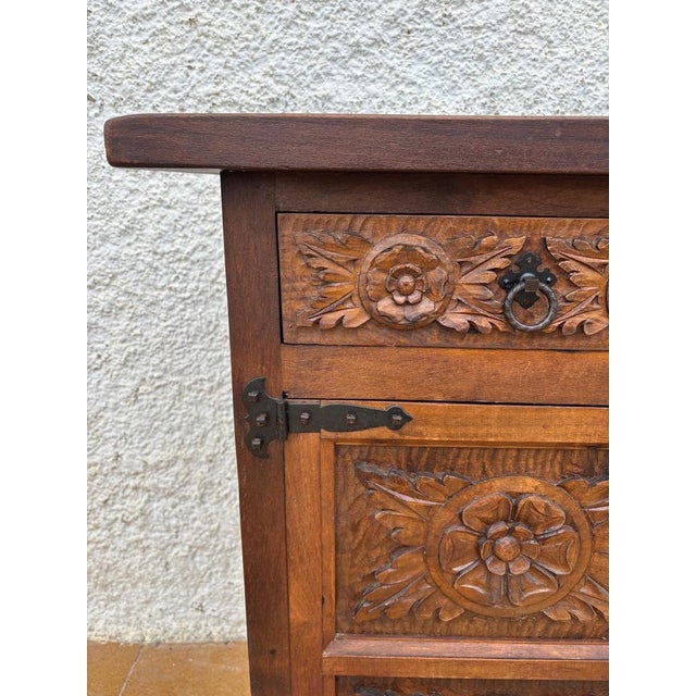 Spanish Rustic Castilian Carved Wood Cabinet, 1930s For Sale - Image 11 of 18
