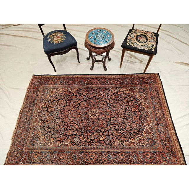 Textile Vintage Persian Kashan Area Rug, Handwoven Floral Pattern, Navy & Blue, 5’ X 7’ For Sale - Image 7 of 12
