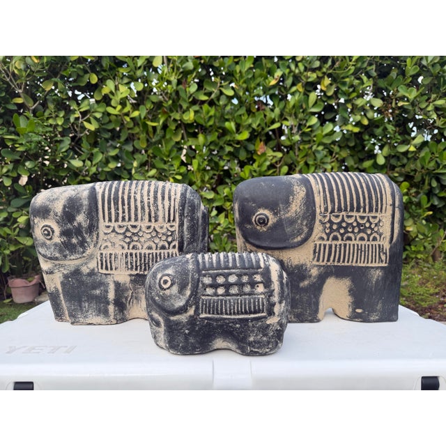 Vintage Brutalist Blackwashed Terracotta Elephant Sculpture For Sale - Image 9 of 9