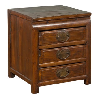 Vintage Chinese Side Chest with Three-Drawers and Traditional Hardware For Sale