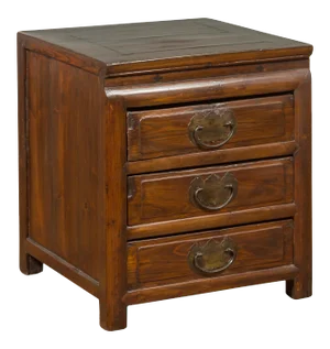 Vintage Chinese Side Chest with Three-Drawers and Traditional Hardware