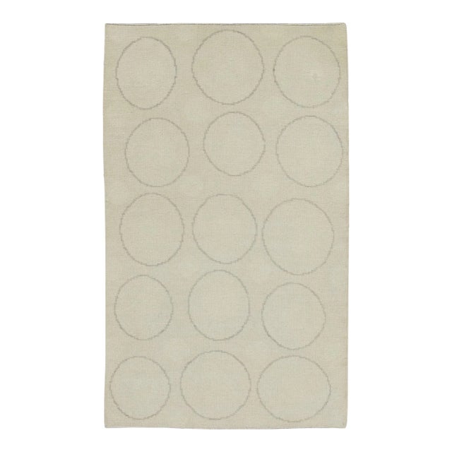 Early 21st Century Cream Geometric Design Handwoven Wool Turkish Oushak Rug 3' X 4'8" For Sale