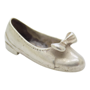 Vintage Italian Handmade Silver Shoe With Ribbon Dollhouse Miniature Collectible