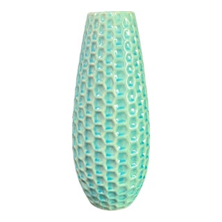 Mid-Century Modern Ceramic Tiffany Blue Honeycomb Pattern Vase For Sale