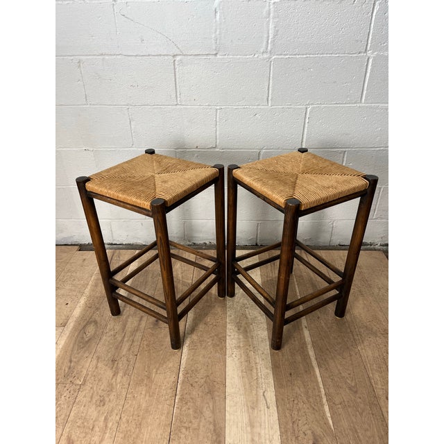 Textile 1970s Vintage Rush Seat Stools in the Style of Charlotte Perriand For Sale - Image 7 of 10