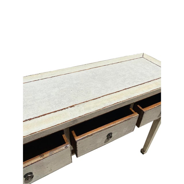 Chinese Distressed Off White 3 Drawers Side Pedestal Console Table For Sale In San Francisco - Image 6 of 7