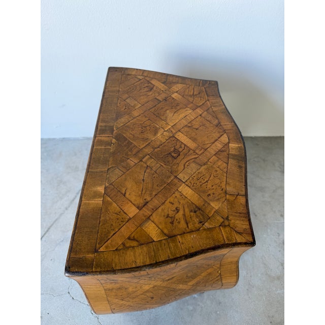 Vintage Italian Burl Olive Wood Parquetry Two-Drawer Miniature Chest With Shell Handles For Sale - Image 9 of 12