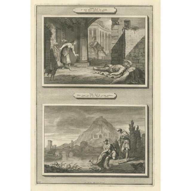 Pieter Mortier, Tobit Loses His Sight and Tobias Catches the Fish, 1700, Engraving For Sale - Image 12 of 12