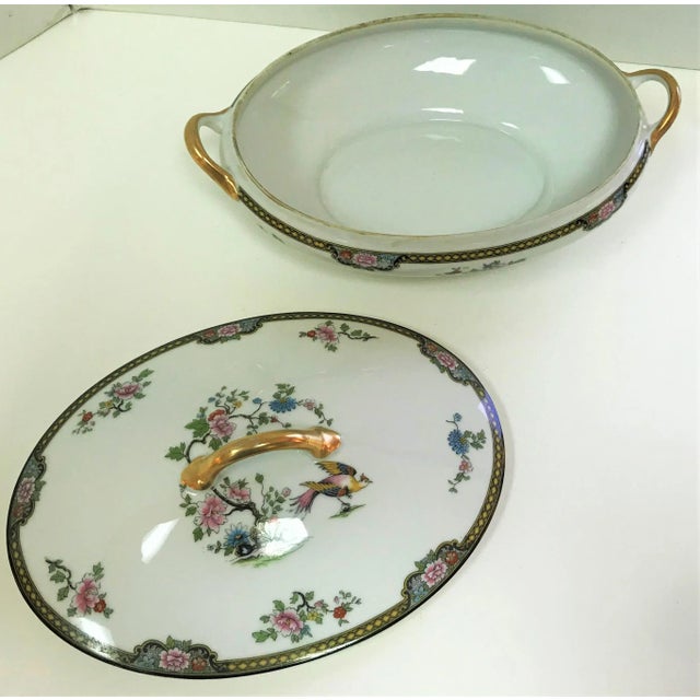Ceramic Japanese Noritake Porcelain "Pheasant" Pattern Serving Dish With Lid Circa 1920's For Sale - Image 7 of 11