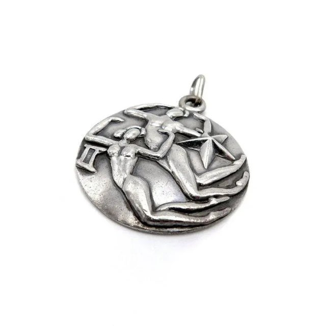 Modern Circa 1950 Margot De Taxco Zodiac Sterling Silver Gemini Pendant Medallion For Sale - Image 3 of 5