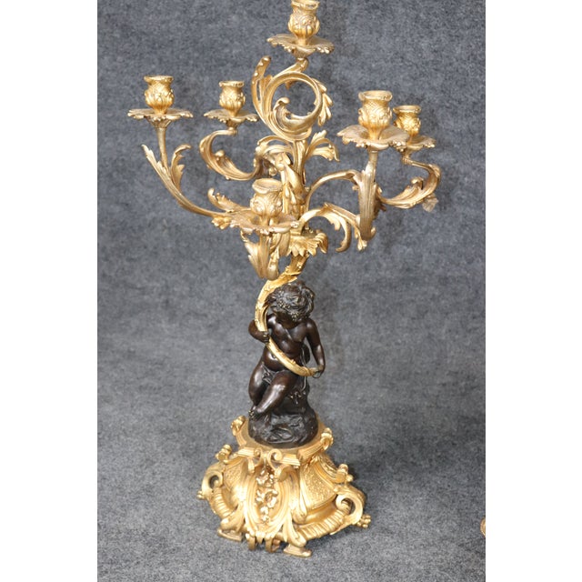Metal 19th C. French Louis XV Style Ormolu & Bronze Clock Set by Balthazard Paris For Sale - Image 7 of 17