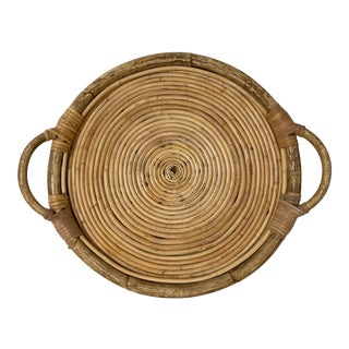 Round Pencil Reed Rattan Handle Tray For Sale