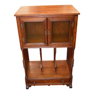 1960s Vintage Mid Century Music Cabinet W/ Yellow Glass Doors & Lower Storage Albums Vinyl For Sale