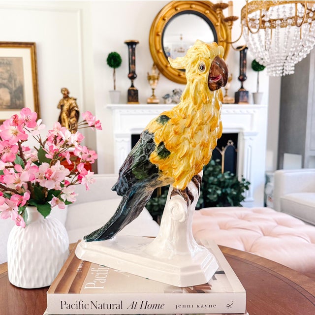 Vintage Large Italian Majolica Ceramic Cockatoo Parrot Sculpture For Sale - Image 17 of 17