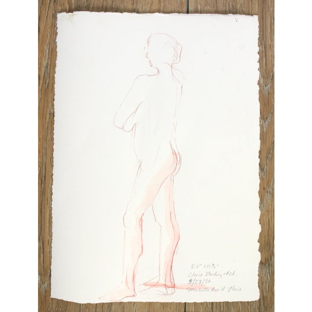 Michelle Arnold Paine Deep Red Standing Female Nude Watercolor Painting For Sale - Image 4 of 6