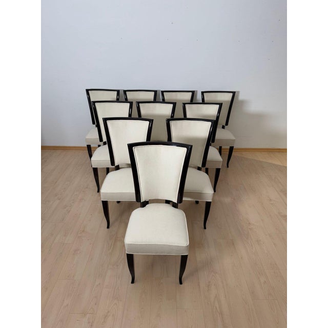 Art Deco Dining Chairs in Lacquer & Alcantara, Paris, 1930, Set of 10 For Sale - Image 4 of 18