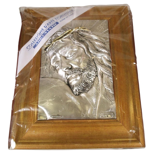 Mid-Century Modern Creazioni Artistiche Firenze, Bas-Relief of Christ, 1970s, Silver Plating For Sale - Image 3 of 9