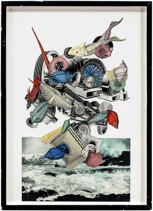 Elaine Lustig Cohen, Elaine Lustig Cohen "Sea Machine" - Surrealist Mixed Media Seascape SIGNED, 1998
