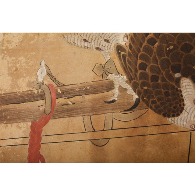 Japanese Edo Two Panel Screen Birds of Prey Hawks For Sale - Image 9 of 12