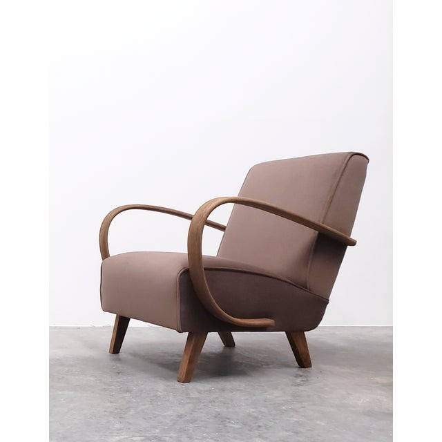 Bentwood Armchair in Dark Beige Velvet by Jindrich Halabala, 1930s For Sale - Image 11 of 12