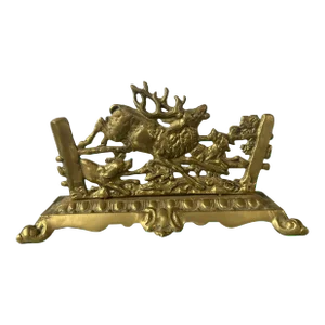Antique Brass Letter Holder of Stag With Hunting Dogs