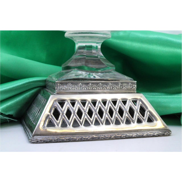 Cut Glass Vase with Silver Structure and Applications on Square Cut-Out Base For Sale - Image 3 of 10