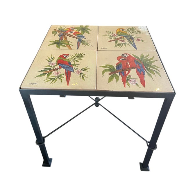 Italian Italian Contemporary Hand-Painted Ceramic Tile Parrot Bistro Table For Sale - Image 3 of 12
