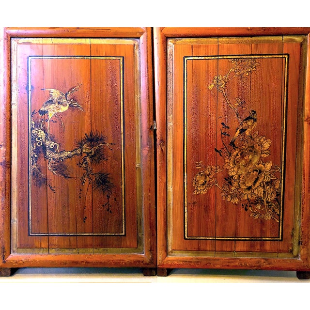 Wood Antique Chinese Wedding Screen - Hand-Painted - Four Panels For Sale - Image 7 of 13