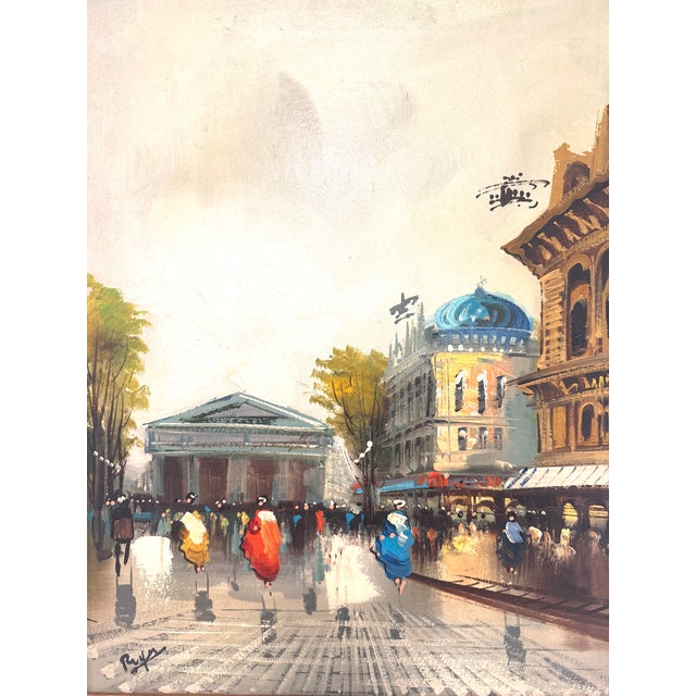 French Street of Paris Impressionist Painting Signed Oil on Canvas Original Frame For Sale - Image 3 of 9