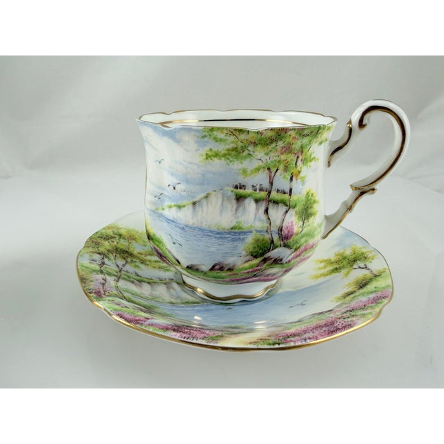English 1960s Paragon Double Warrant “Cliffs of Dover” Cake Plate, Cup, Saucer, Creamer and Sugar Bowl - Set of 5 For Sale - Image 3 of 9