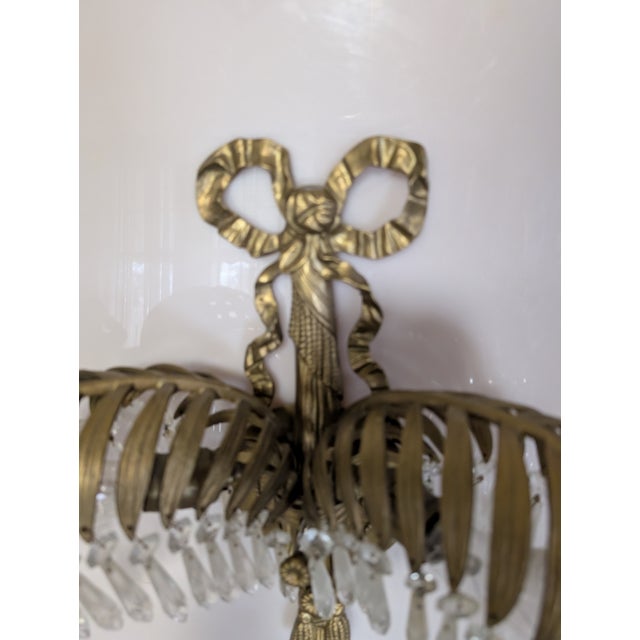Art Deco Mid 20th Century Baccarat Style Crystal Bronze Palm Tree Leaf Sconce For Sale - Image 3 of 11