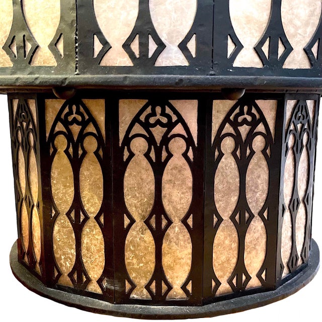 Hacienda Lights and Iron LLC Late 20th Century Monumental Bespoke Hand-Forged Iron Gothic Chandelier With Mica Panels For Sale - Image 4 of 13