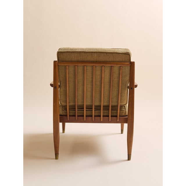 The Vintage MCM Teak Exposed Frame Arm Chair, Newly Upholstered For Sale In Chicago - Image 6 of 14