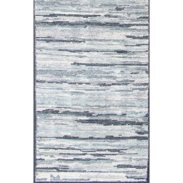 Modern Runner Rug in Soft Gray With Subtle Blue Tones and Linear Pattern For Sale - Image 4 of 12
