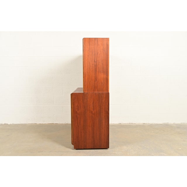 Robsjohn-Gibbings for Widdicomb Mid-Century Modern Sculpted Walnut Chest of Drawers With Bookcase Hutch Top, 1950s For Sale - Image 12 of 14