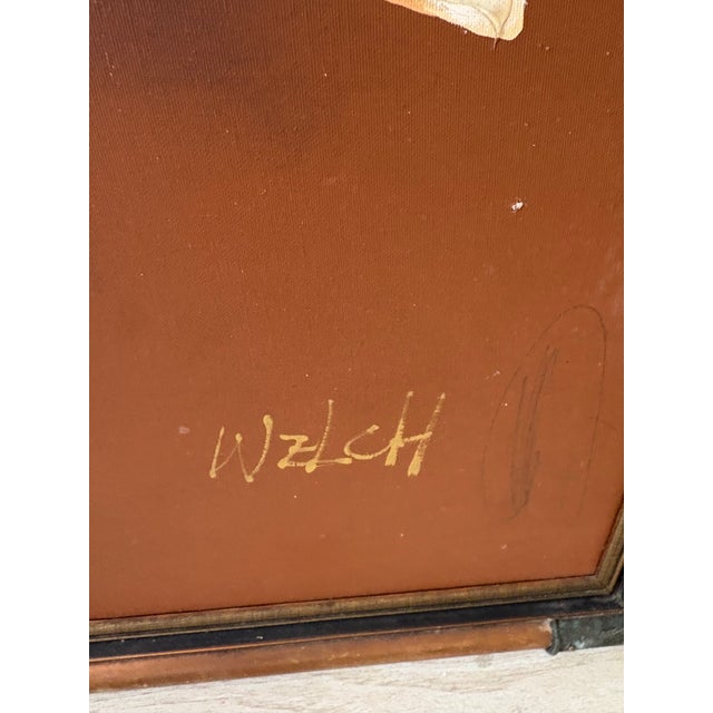 Brown Giant Vintage 70s Painting of a Flower in Original Frame For Sale - Image 8 of 10