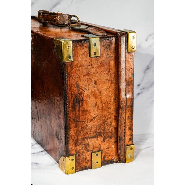 Stately Antique English Leather Ammunition Case 19th Century Wood Stand For Sale - Image 17 of 18