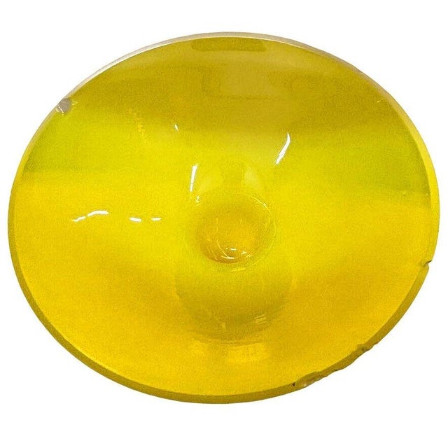 Glass Mid 20th Century Pair of Yellow Murano Glass Stem Dish Candlestick Holders, Pair For Sale - Image 7 of 11