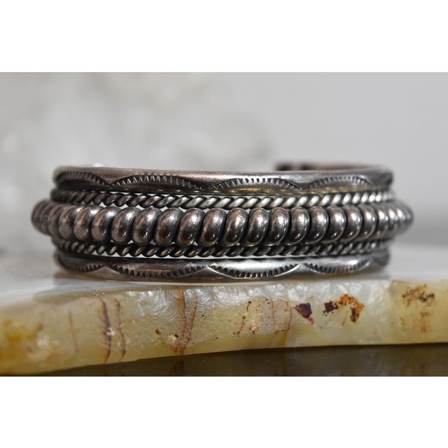 Vintage Heavy Sterling Silver Navajo Cuff Bracelet Franklin & Verna Tahe For Sale In Philadelphia - Image 6 of 17