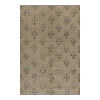 Vintage Distressed Rug, Beige-Brown and Green Geometric Pattern – Rug & Kilim For Sale