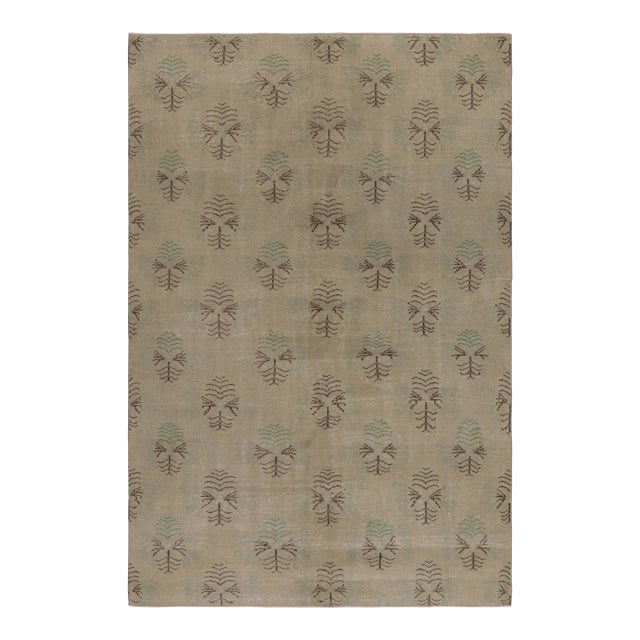Vintage Distressed Rug, Beige-Brown and Green Geometric Pattern – Rug & Kilim For Sale