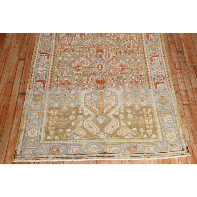 Wide Antique Zabihi Collection Persian Green Persian Runner - 4' x 11'2" For Sale - Image 10 of 12