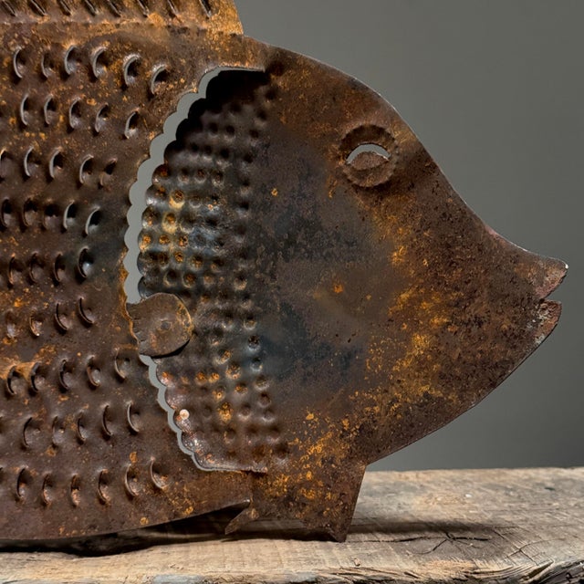 Metal Large Vintage Outsider Art Cut Metal Fish Sculpture For Sale - Image 7 of 10