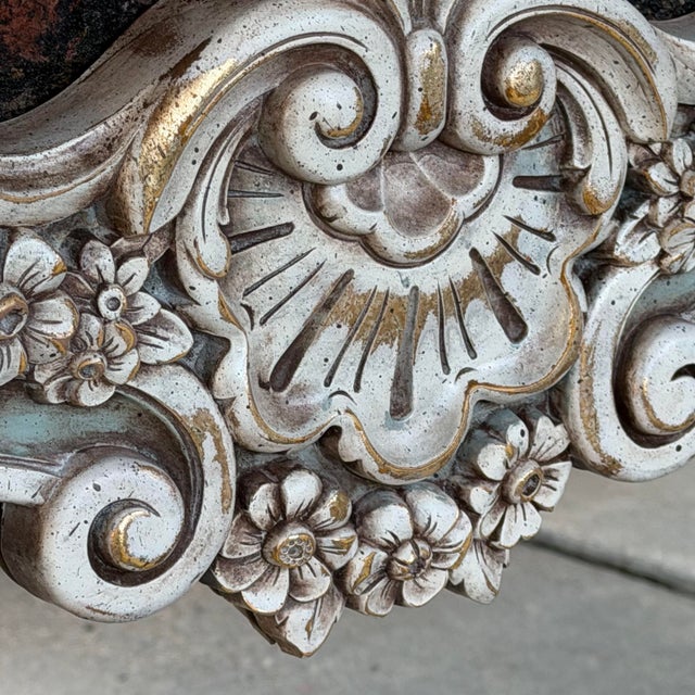 Glass 1960s Rococo Revival Wall Mirror Newly Painted in Swedish Gustavian Style Linen White and Light Blue For Sale - Image 7 of 15