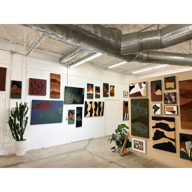 "Neighboring" Abstract Framed Leather Painting For Sale - Image 10 of 10