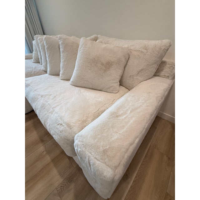 Textile Custom Oversized Ivory Faux Fur Sectional Sofa With Chaise Lounge For Sale - Image 7 of 9