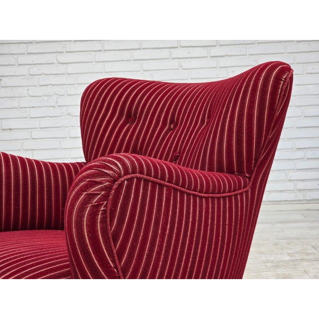 Danish Armchair in Red Striped Wool with Oak Legs, 1960s For Sale - Image 13 of 16